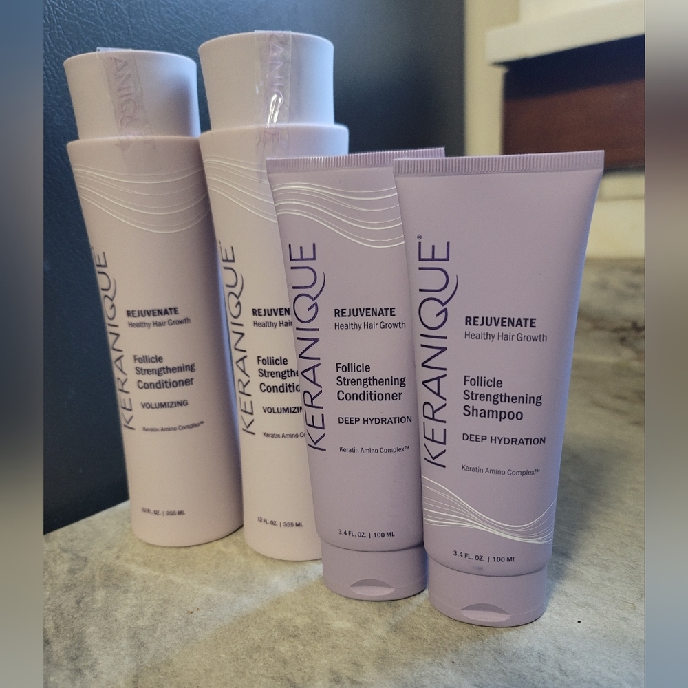 NEW LOT Keranique Shampoo Conditioner Volumizing REJUVENATE BonuTravel Hydration